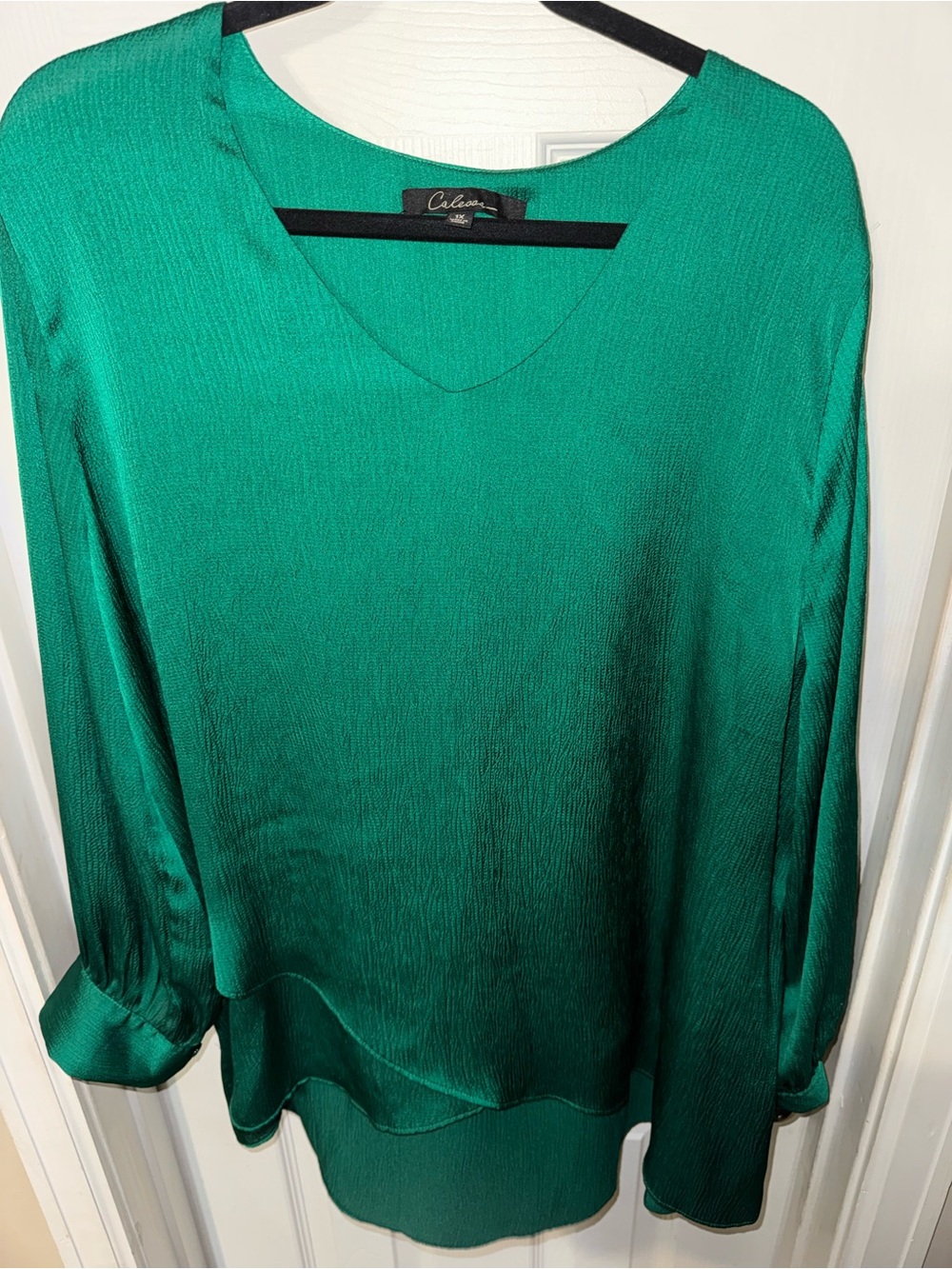 CALEEAS Kelly Green  Textured V-Neck Blouse